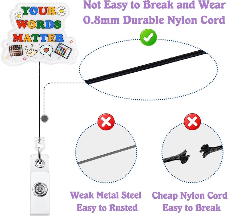 Bydevia Your Words Matter Badge Reel Retractable, Cute Speech Therapy Badge Reel, SLP SLPA Badge Holder, Speech Language Pathologist ID Badge Clip, AAC Speechie Gifts, Speech Therapist Badge Holder for Work - Image 4